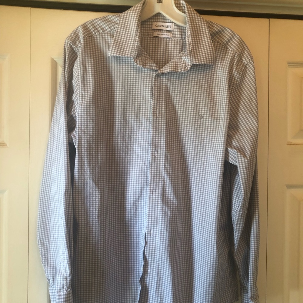 Calvin Klein Men’s Light Blue Mini Check Dress Shirt